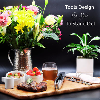 Kepon Grill Utensils Set – Grill Utensils Set for Outdoor Grill, Ideal Grilling Kit – BBQ Tool Kit with Long Stainless Steel Spatula, Fork, Tongs, and Brush