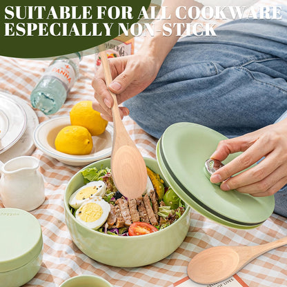 WYOMER 3 PCS Wooden Spoons for Cooking, 12 Inch Long Handle Made of Natural Beechwood, Cooking Mixing Oval Spoons to Baking, Stir Meals, Tasting Stirring Food