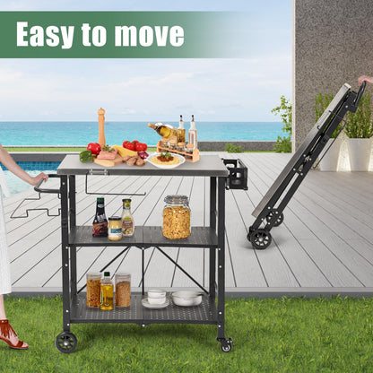 Annualing Portable Outdoor Grill Table,Folding BBQ Cart,Stainless Steel Grill Stand with Two Locking Casters,29×17in,for 17/22in Blackstone Griddle,Ninja Woodfire Stand,Pizza Oven table