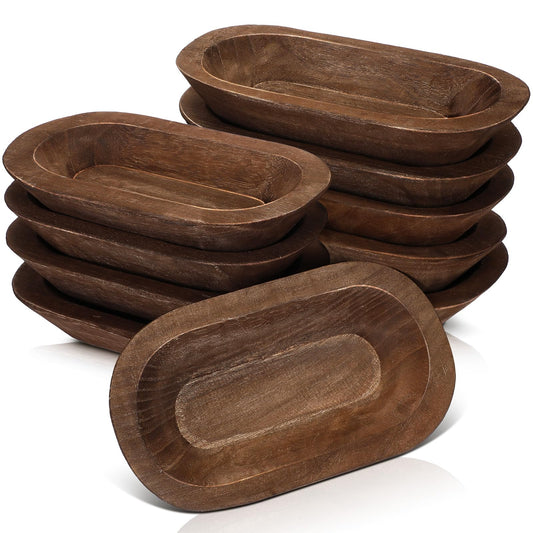 Nuogo 10 Pack Wooden Dough Bowls Bulk Rustic Dough Bowls Hand Carved Wood Bowl Dining Room Paulownia Bowls for DIY Home Crafts Making Farmhouse Fruits Supplies Decoration