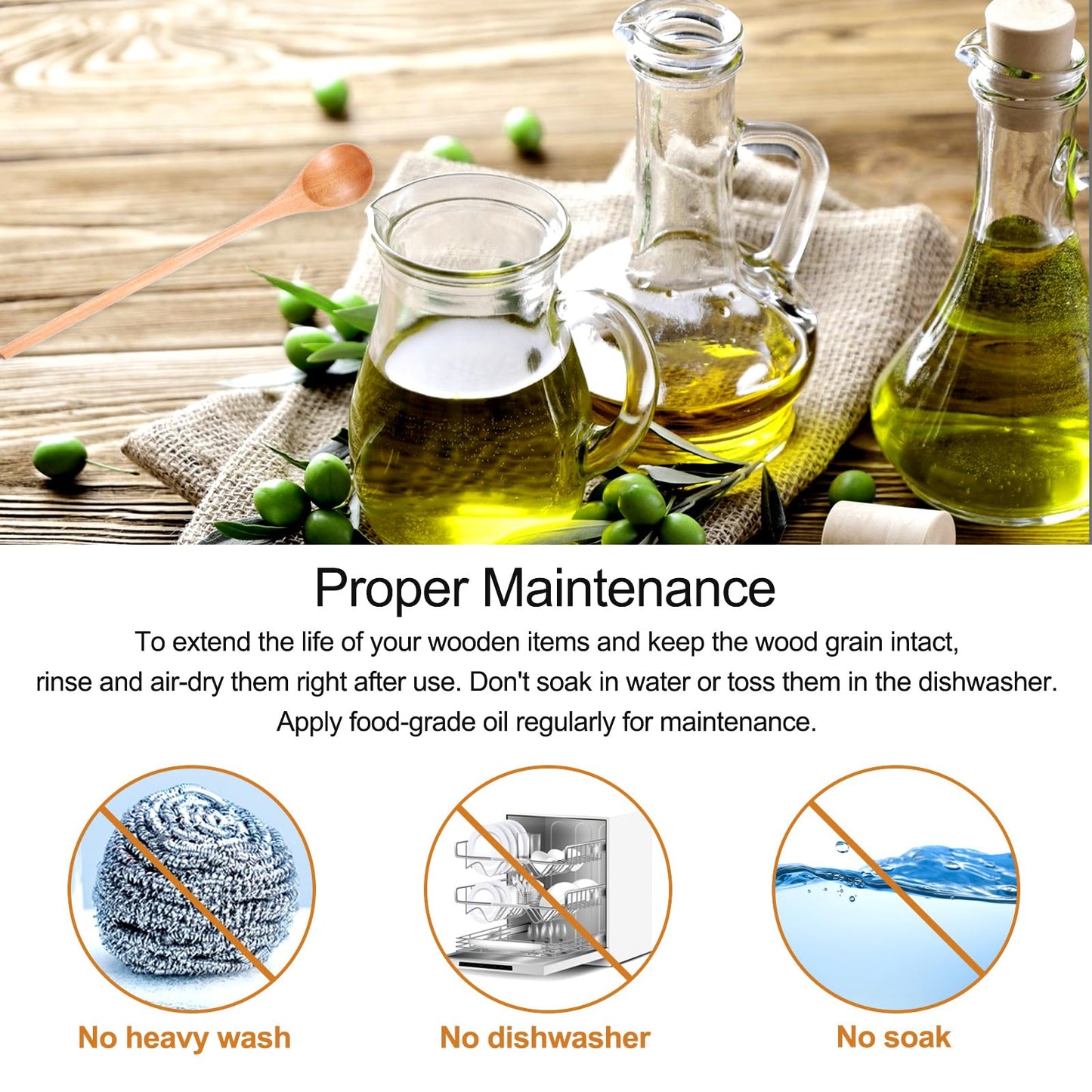 Gjinxi 2Pcs Natural Wood Long Handle Spoons, Wooden Tasting Spoon, Birch Handcraft from Teak, Mixing Honey Spoon for Coffee, Tea, Milkshake Kitchen Stirring