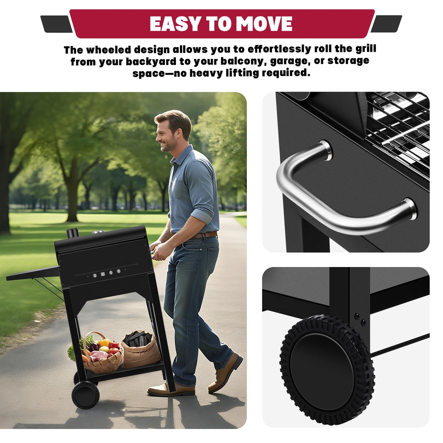 Charcoal Grill, BBQ Grill Charcoal Grill with Pull-Out Grease Tray for Outdoor Patio Backyard, Compact Version