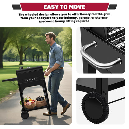 Charcoal Grill, BBQ Grill Charcoal Grill with Pull-Out Grease Tray for Outdoor Patio Backyard, Compact Version