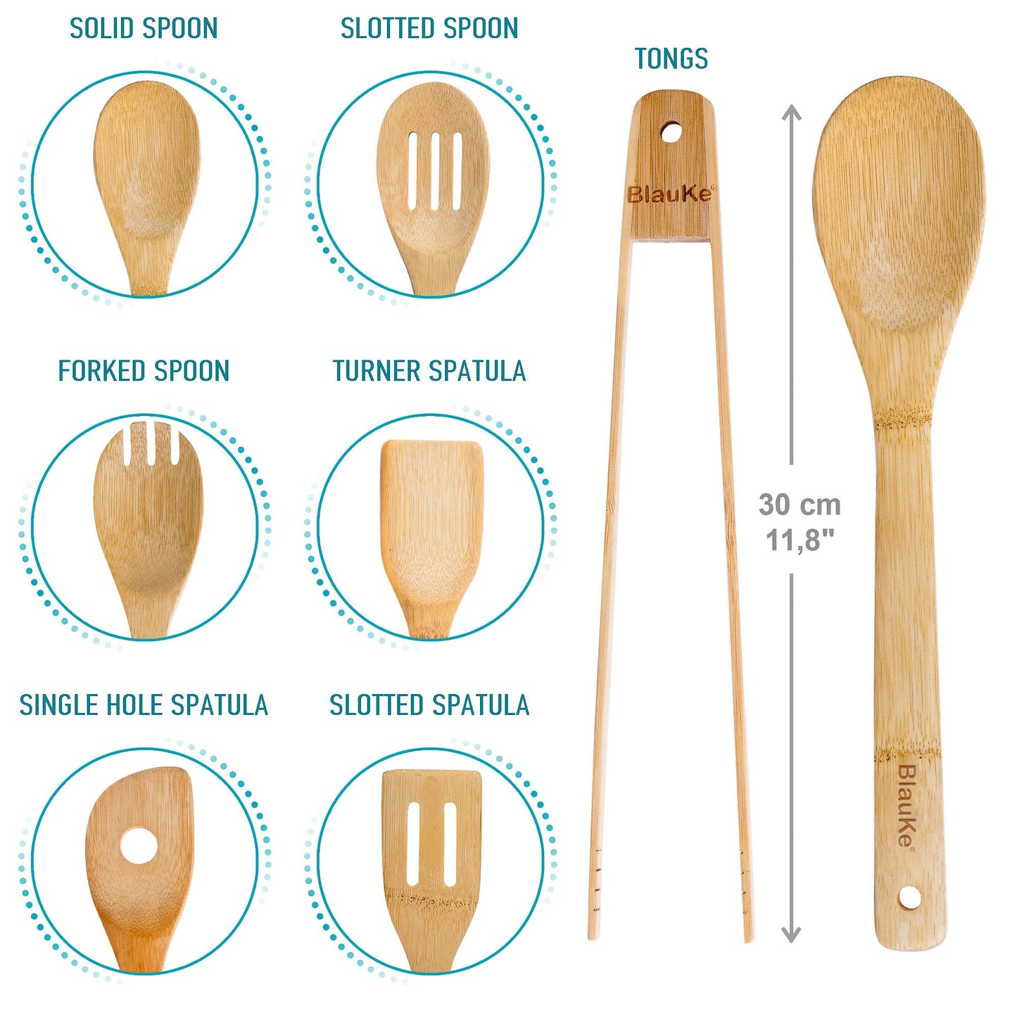 Wooden Spoons for Cooking 7-Pack – Bamboo Kitchen Utensils Set for Nonstick Cookware - Wooden Cooking Utensils Set, Wood Spatula Spoon Tongs
