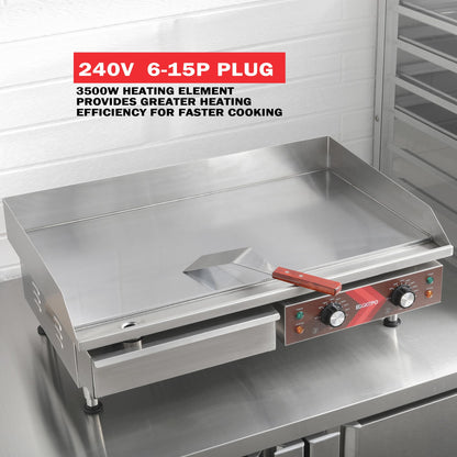 EGGKITPO Commercial Electric Griddle 29 Inch Large Countertop Griddle Non-Stick Flat Top Grill Stainless Steel Teppanyaki Griddle with Adjustable Temperature 90℉-575℉ for Restaurant Use 240V 3500W