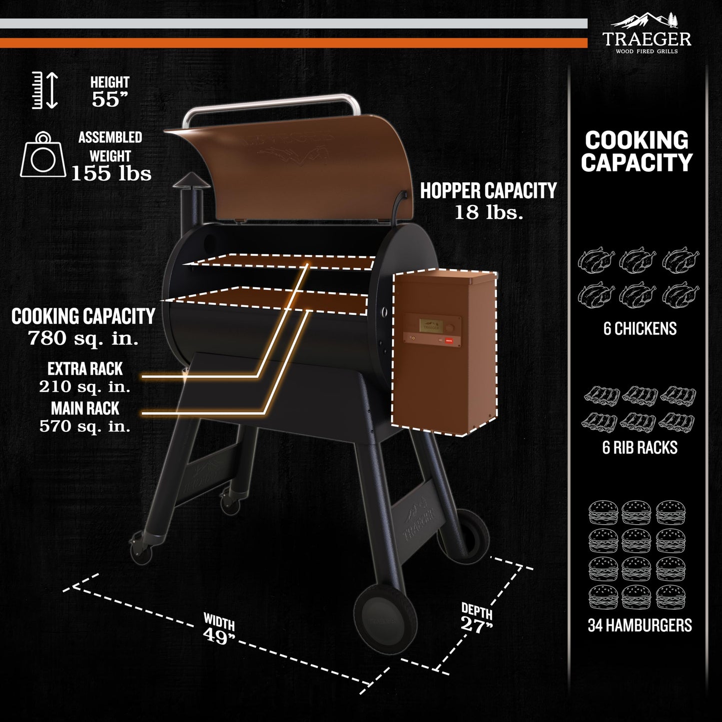 Traeger Grills Pro 780 Wood Pellet Smoker Grill, 6-in-1 BBQ Pellet Grill Combo, WiFi and App-Connected Electric Smoker, 780 Square Inches of Grilling Area, Temperature Control, Bronze Finish