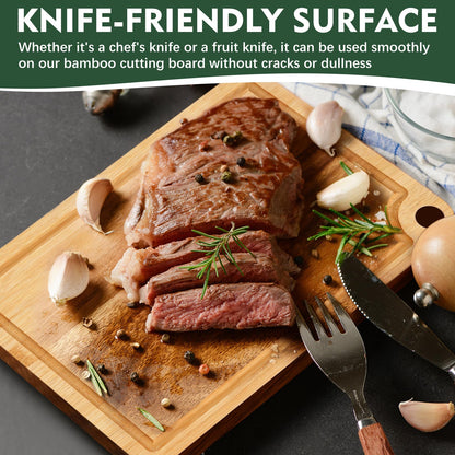 Bamboo Cutting Board, Unokit Wood Cutting Boards for Kitchen (Set of 3), Cutting Board with Juice Grooves & Built-in Handles, Ideal Charcuterie & Chopping for Meat, Vegetables