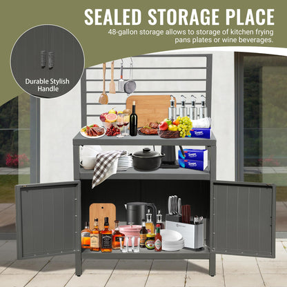 Domi Outdoor Kitchen Series, Modular Kitchen Island Counter with Whole Aluminum Finish & Shelf & Wall Hanging & Countertop & Storage Box & Cover, BBQ Grill Table for Deck Patio, Dark Gray
