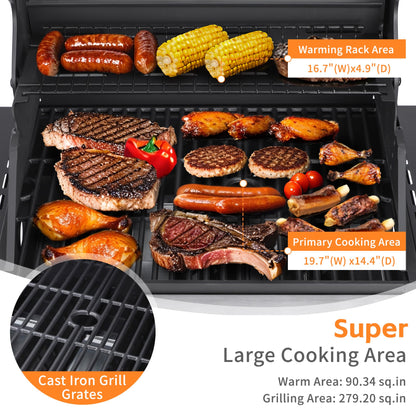 3-Burner Propane Gas Grill with 30,000 BTU Output - Double-layer Stainless Steel Grill Lid, Cast Iron Cooking Grids, Easy-Clean Grease Management & Even Heat Distribution for Perfect BBQs