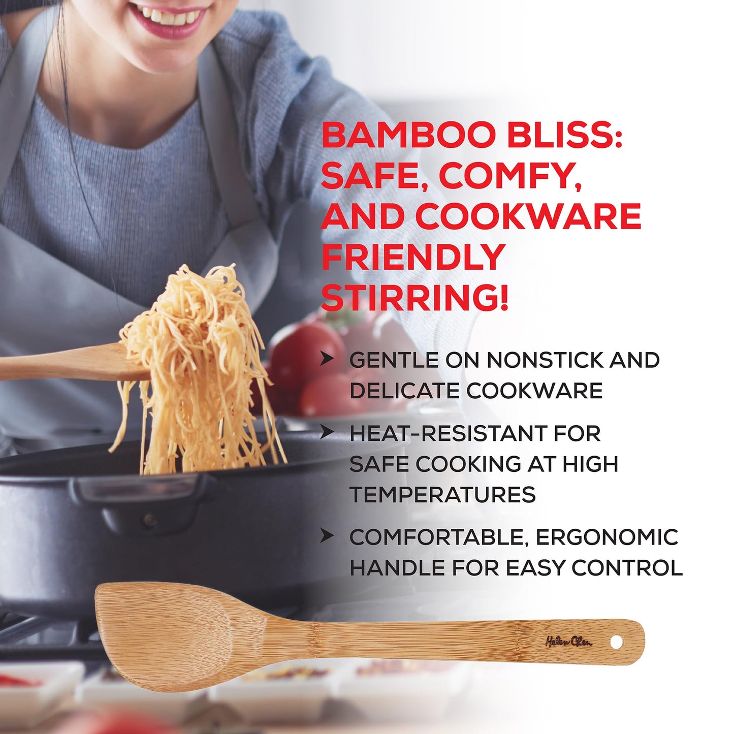 Helen’s Asian Kitchen Bamboo Stir Fry Spatula and Cooking Utensil, 13-Inch