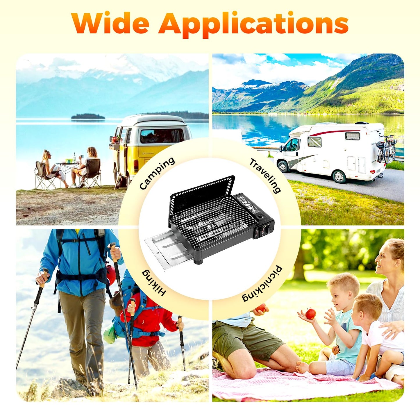 Butane Grill Stove, Portable Camping Grill Gas Stove, Portable Butane Gas Stove, with Stainless Steel Cooking Grate and Nonstick Griddle, for Camping, Korean BBQ, Japanese Yakitori, Yakiniku