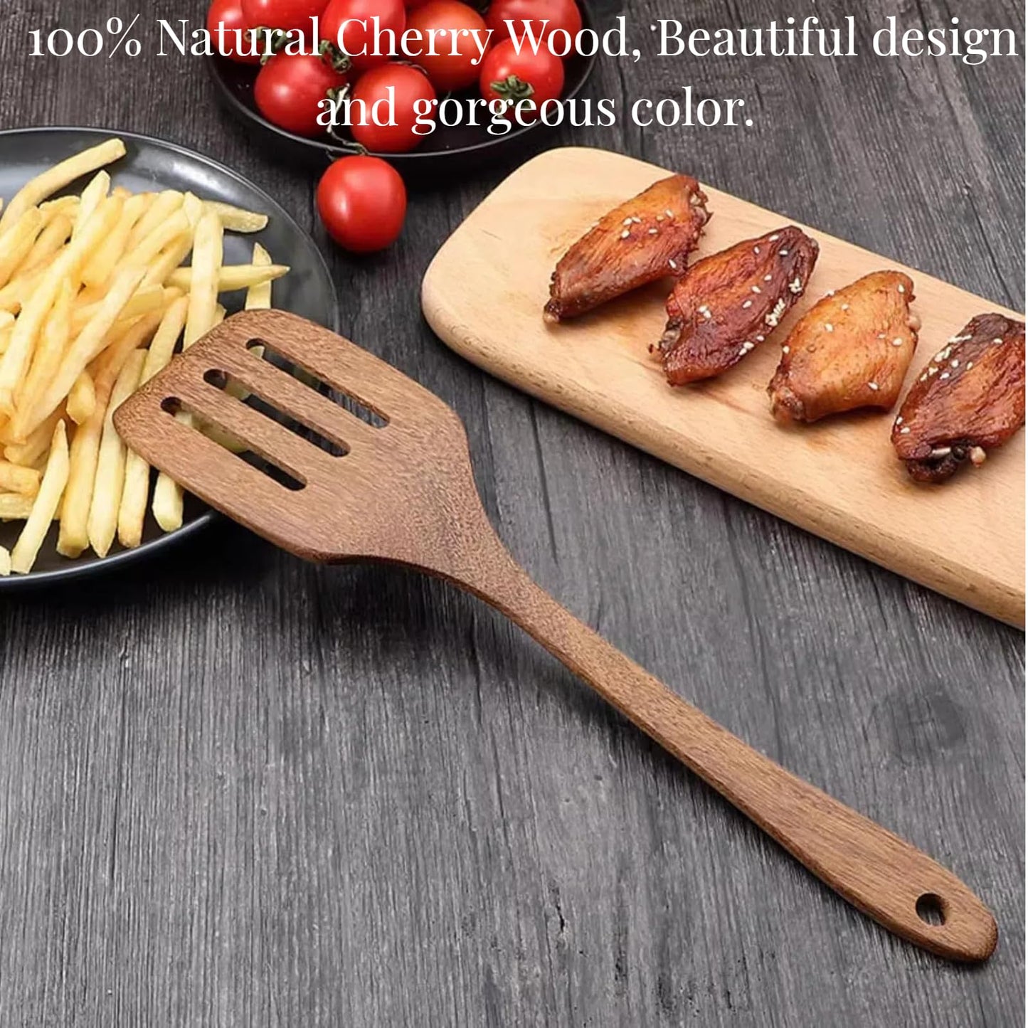 LorisArm Cherry Wood Spatula Turner Set, 12-Inch Wooden Spatula Slotted Turner Cooking Utensils for Nonstick Cookware, Kitchen Spatulas for Flipping, Serving, Scraping & Turning, 2 Pack