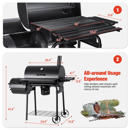 Devoko Charcoal Grill, Outdoor BBQ Grill with Offset Smoker and Side Table for Garden and Parties