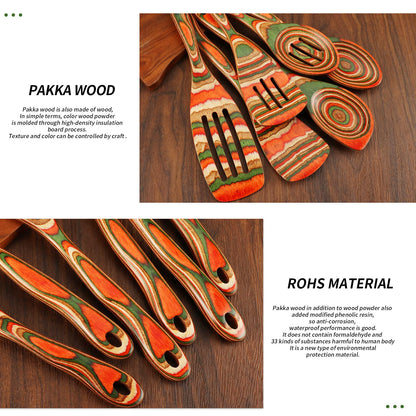 Wooden Spoons for Cooking, WOSPONFAN Kitchen Utensils Set, Pakkawood Kitchen Cooking Utensils Set, Apartment Essentials Wood Serving Spatula spoon, Salad Tongs, Home & kitchen Gift for Women