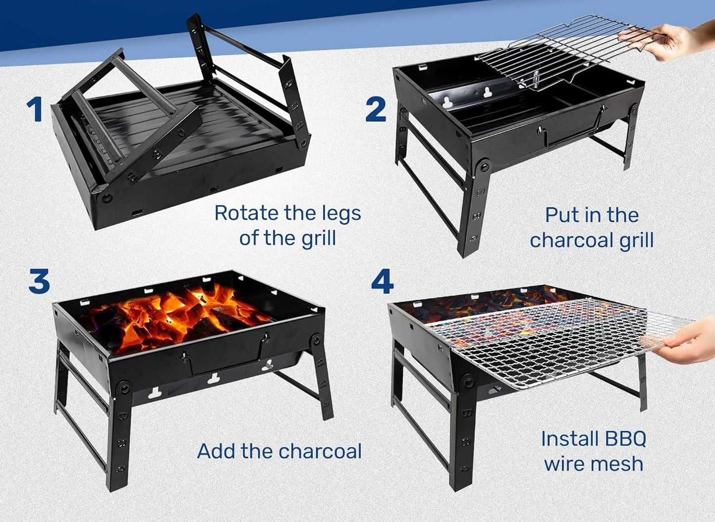 SURPZON Portable Charcoal BBQ Grill - Folding Smoker, Perfect for Camping, Picnics, Garden & Beach Parties, Black