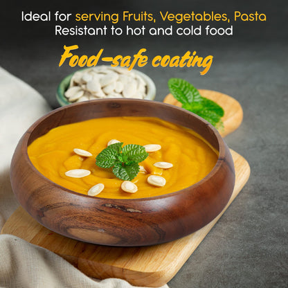 LAVAUX DESIGNS Acacia wooden salad bowls set of 2, large individual bowls 8 x 2 inches (25 oz) with Food safe wood coating | Jointless plates type wood bowl for food