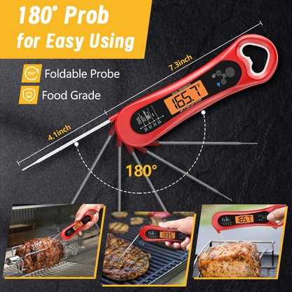 Meat Thermometer Digital, Instant Read Meat Thermometer for Grill and Cooking, with Bottle Opener, Backlight & Calibration Food Thermometer, Kitchen Gadgets for BBQ, Turkey, Candy, Liquids