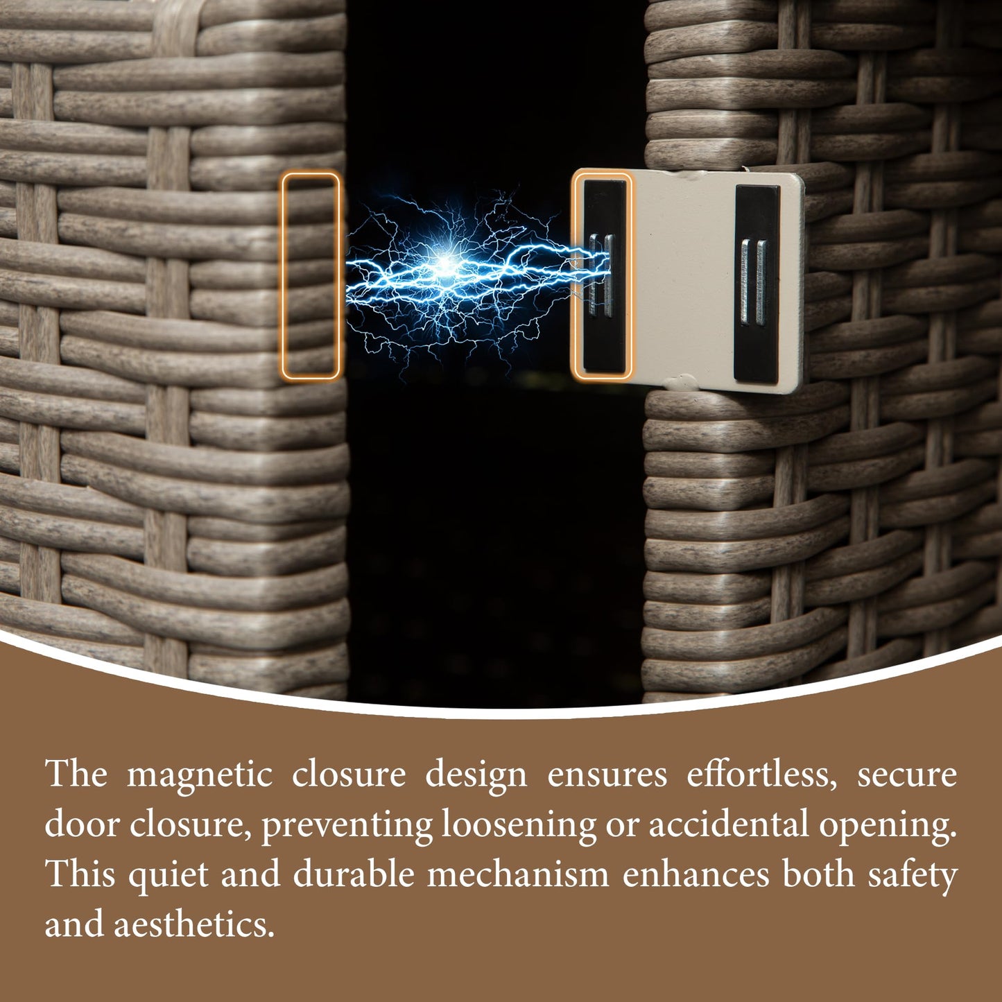 Domi Patio Bar Table, Outdoor Aluminum PE Wicker Bar Cart with Cabinet, All Weather Use Storage Patio Cabinet for Patio Kitchen or Bar Cart, Wood Grain