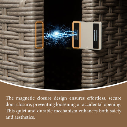 Domi Patio Bar Table, Outdoor Aluminum PE Wicker Bar Cart with Cabinet, All Weather Use Storage Patio Cabinet for Patio Kitchen or Bar Cart, Wood Grain