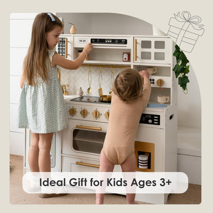 Wooden Play Kitchen for Kids– Realistic Appliances, Smart Storage & 15 Fun Accessories for Inspiring Pretend Play (Ages 3+)