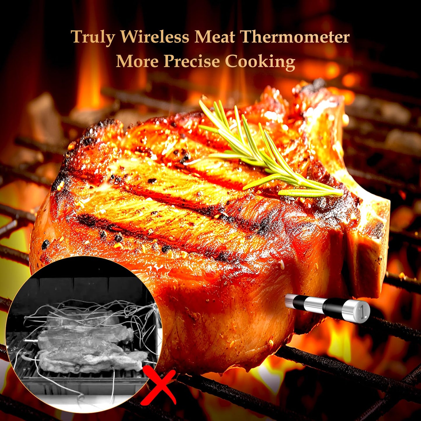 800FT Smart Wireless Meat Thermometer with Digital Meat Probe, Bluetooth Meat Thermometer with App Host Control for Barbecue, Outdoor Grilling, Oven & Smoker (Two*Probe-01)