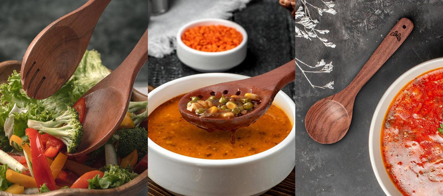 Wooden Kitchen Cooking Utensils Set | 9 Piece Spatula Set with Spoon Rest, Holder & 7 Hooks | Acacia Wood Non Toxic Serving Spoons