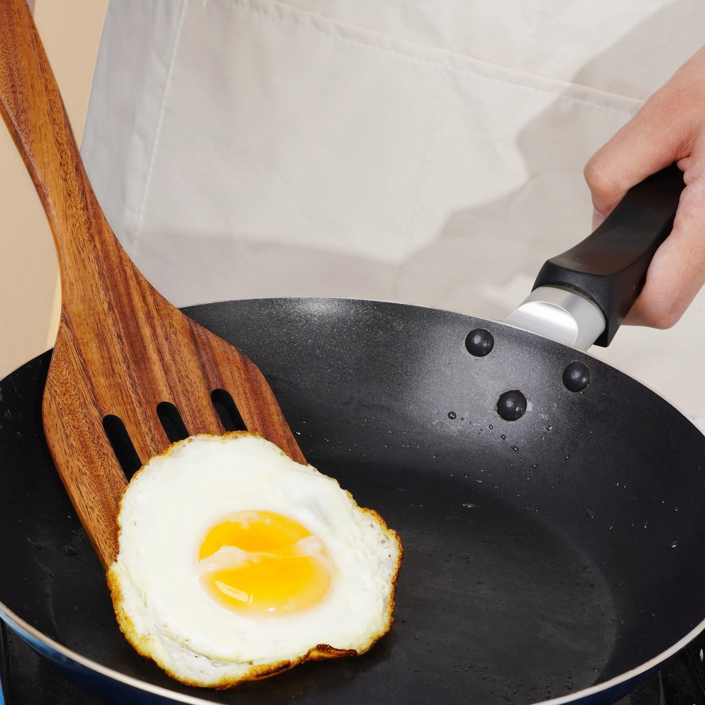 FJNATINH Wooden Slotted Spatula for Cooking, Nonstick Teak Slotted Turner, Flat Wooden Kitchen Cooking Spatula Turner for Frying Flipping Kitchen Utensil Pancake