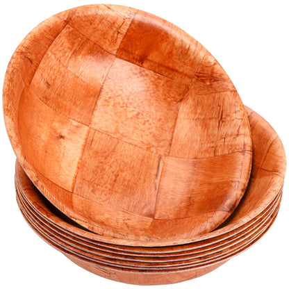 Elsjoy 8 Pack Wooden Woven Salad Bowl, 8 Inch Stackable Round Wood Serving Bowl, Rustic Mixing Bowl for Salad, Fruits, Vegetables, Natural Birch Wood