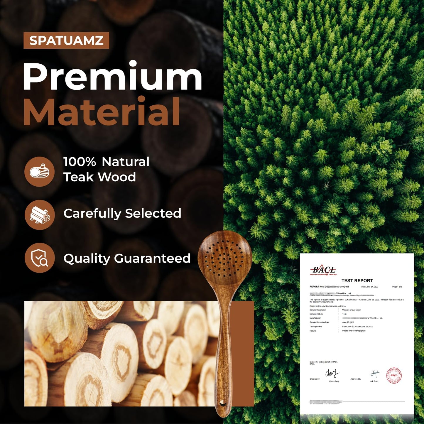 SPATUAMZ Teak Wood Spoons for Cooking, Elegant Wooden Cooking Set of 10, Excellent Kitchen Cooking Utensils Set for Home