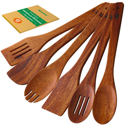 Riveira Walnut Wooden Spoons for Cooking Set of 6 – Natural Walnut Wooden Cooking Utensils, Spatula, Spoon - Premium Quality Utensil Set for Non-Toxic Cooking