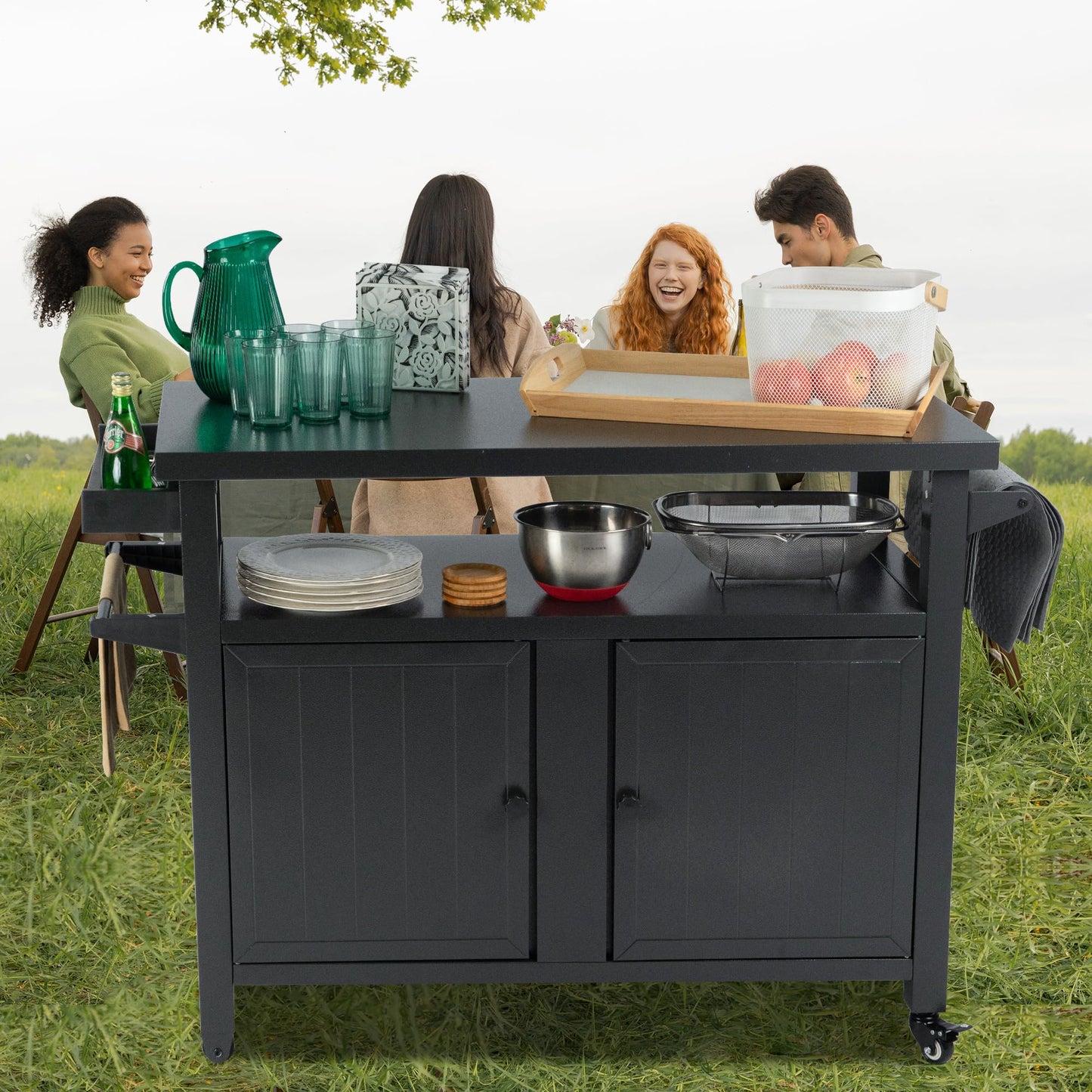 Kozyard BBQ Grill Storage Cart/Bin, Grill Carts Outdoor Storage Cabinet with Wheels, Cooking Prep BBQ Table for Patio Island Home Party Bar (Grey)