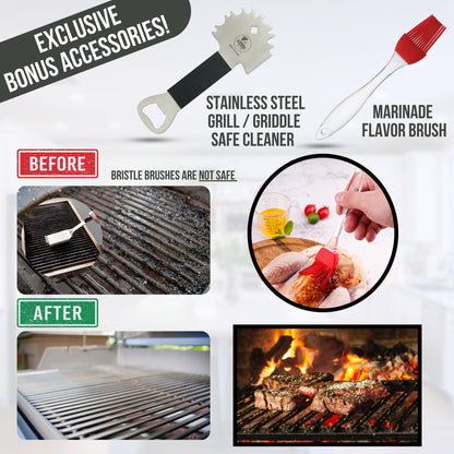 Professional Meat Injector Marinade Syringe Kit for Smoking & Grilling Turkey, Brisket & BBQ - Large 2 Oz Visible Stainless Steel Capacity - Never Leaks or Clogs + Safe Grill Cleaner & Flavor Brush