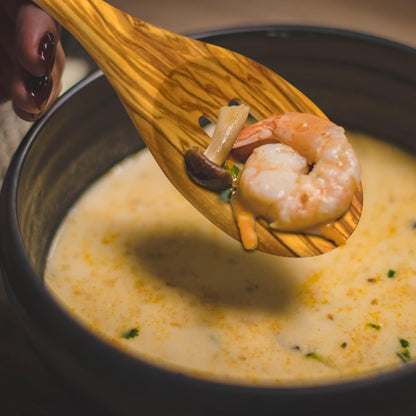 WONDERFUL 13.5 Inch Long Olive Wood Slotted Spoon, Wooden Spoons for Cooking, Healthy Stirring Serving Spoons, Mixing/Serving, Non-Stick