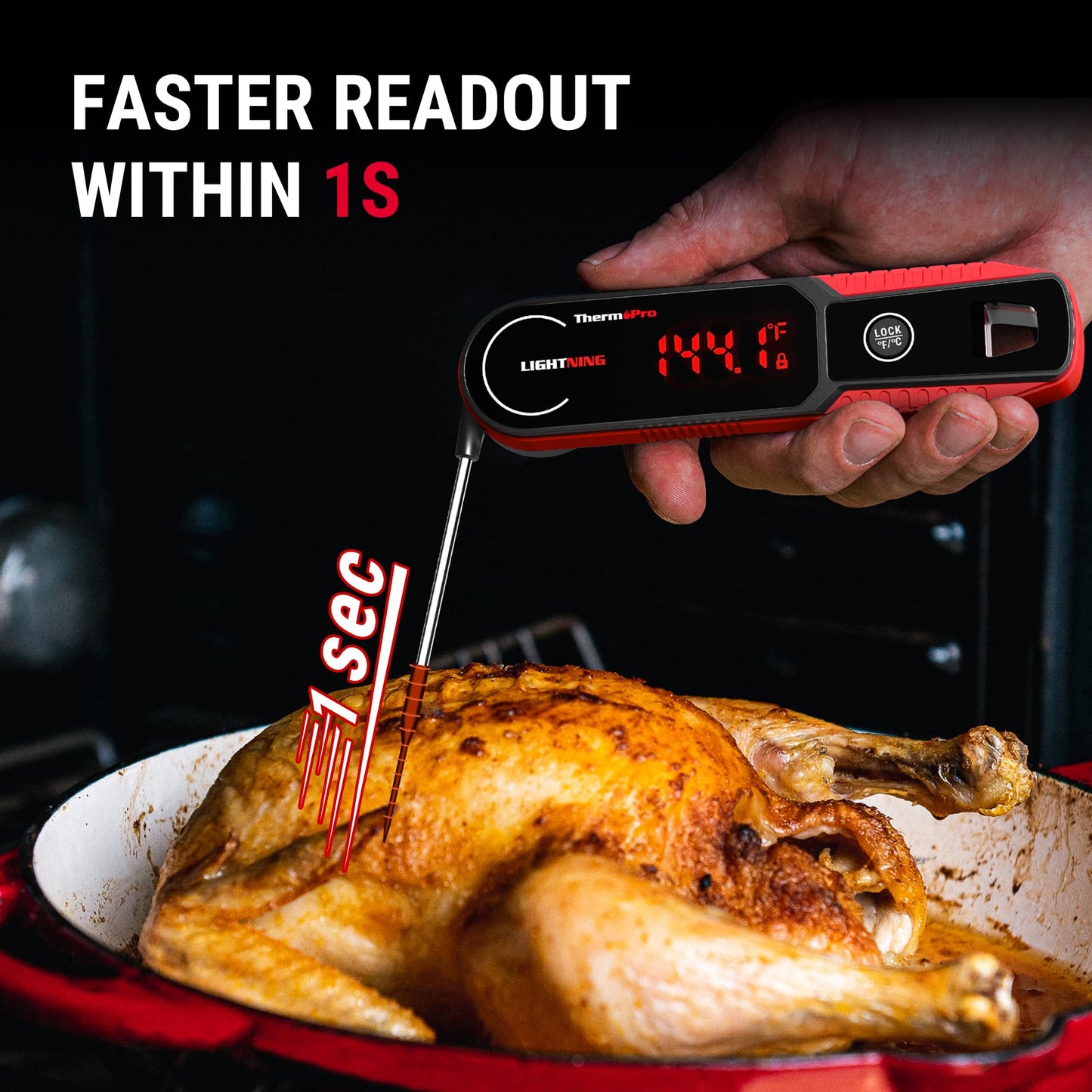 ThermoPro Lightning 1-Second Instant Read Meat Thermometer, Kitchen Food Thermometer with Auto Wake/Sleep/180° Rotating Display, Waterproof Cooking Thermometer for Oil Deep Fry Smoker BBQ Grill