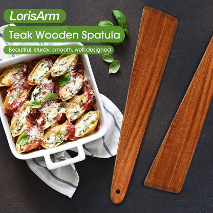 LorisArm 12″ Teak Wooden Spatula, Kitchen Spatula Turner, Egg Scraper, Flat Wooden Turner, Wood Cooking Utensil, Small Wood Flipper, Kitchen Spatulas for Flipping, Serving, Scraping & Turning.