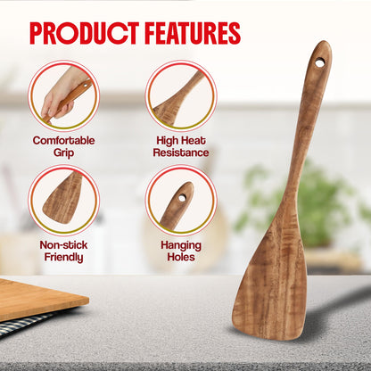 6 Piece Wooden Spoons for Cooking, Acacia Wood Kitchen Cooking Utensil Set for Nonstick Pans and Cookware | Wooden Spatulas & Spoons | Smooth Finish, Comfort Grip, Lightweight, Heat Resistant