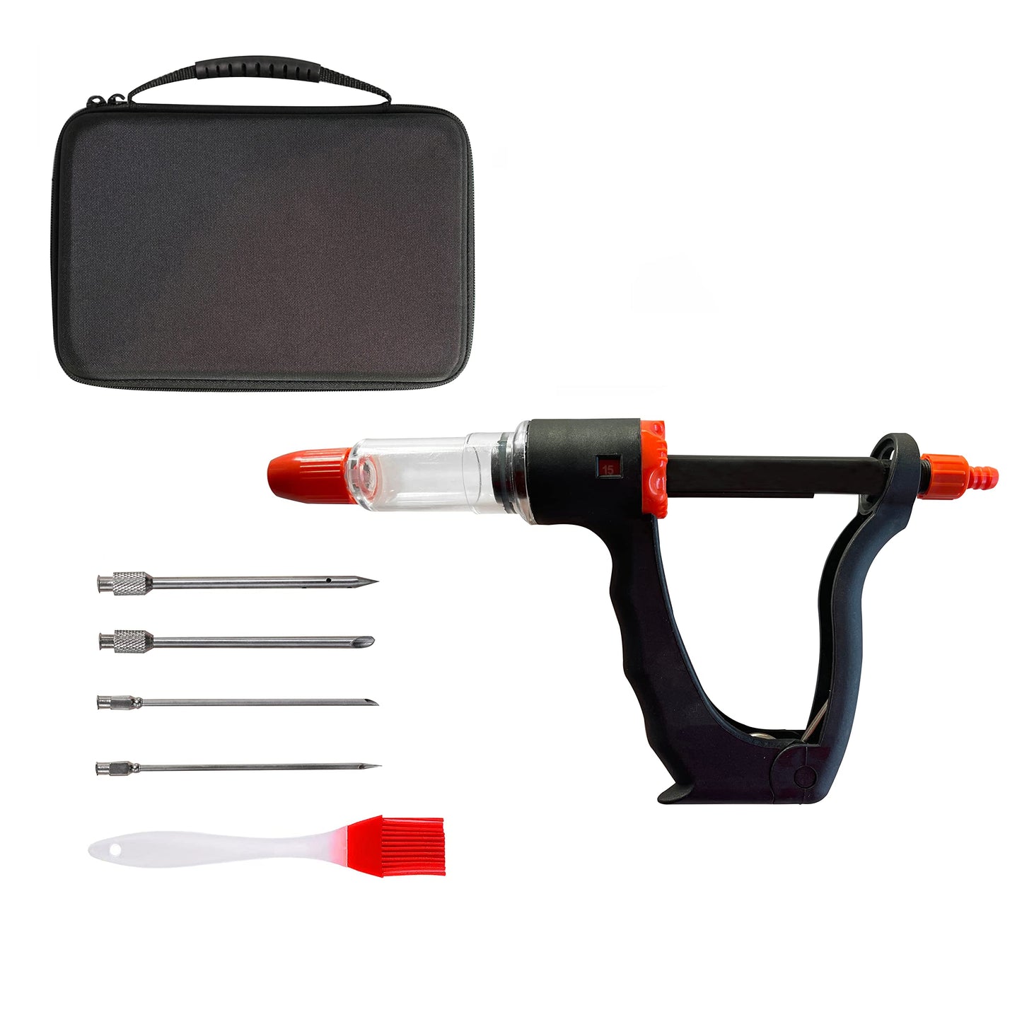 Marinade Injector Syringe Meat Needles, Seasoning Injector,Meat Injector Kit with Case,Injection Brine Marinades for Meat, Turkey, Chicken,Beef,Fish -15ml Barrel Chamber - 4 x 4.4 Inch S/S Needles