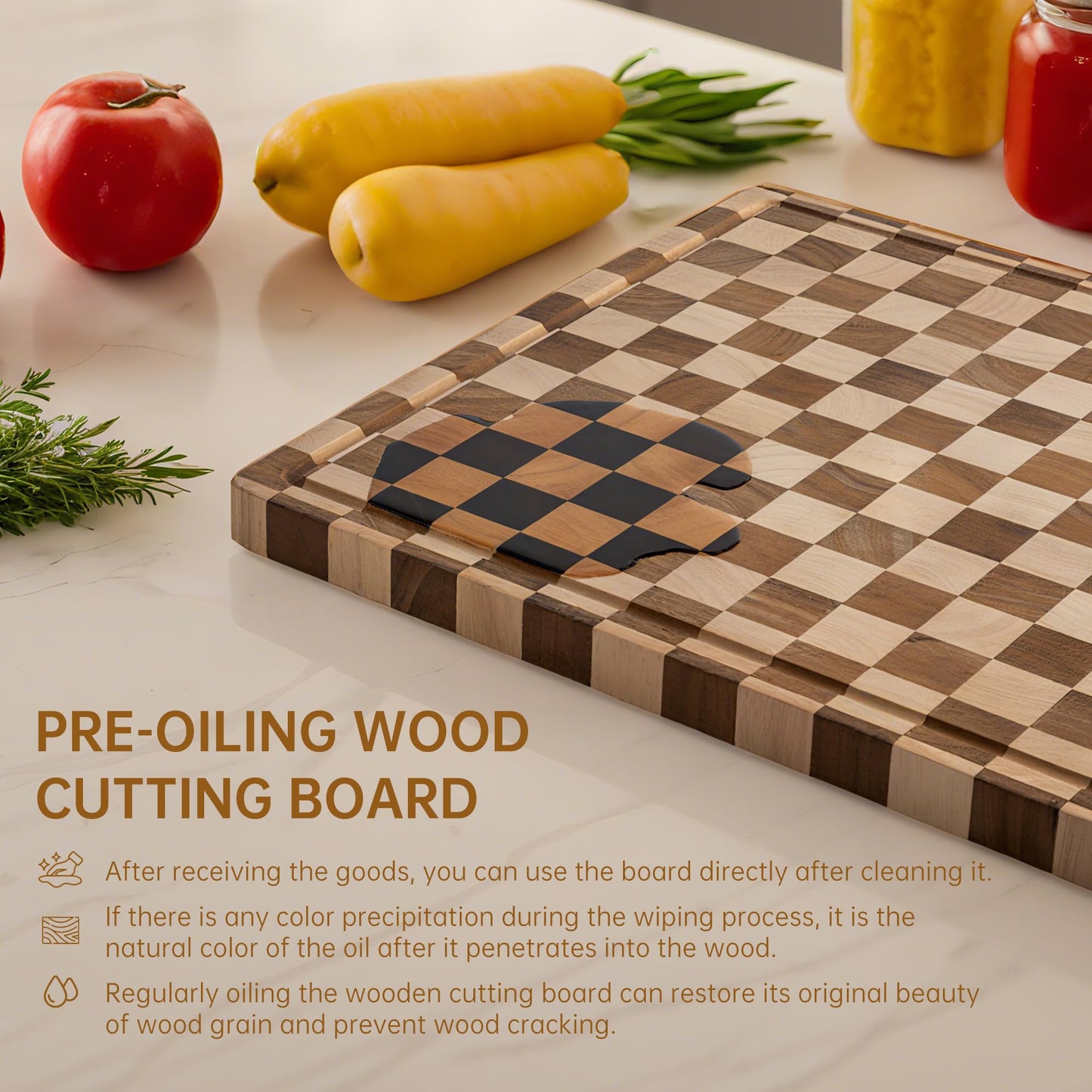 THETCHRY Cutting Boards for Kitchen, Checkered Cutting Board Upgraded, Acacia Wood Chopping Board with Juice Grooves & Handles, Large Butcher Block Serving Tray with Gift Box, 16.5" x 11.6" x 0.8"