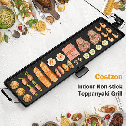 Costzon 35" Electric Griddle Teppanyaki Grill BBQ, Nonstick Extra Large Griddle Long Countertop Grill with Adjustable Temperature & Drip Tray, Indoor Outdoor Cooking Plates for Pancake Barbecue