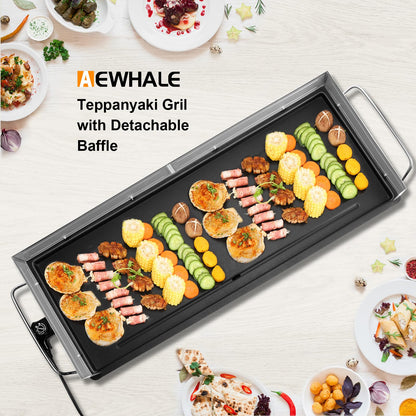 AEWHALE 35" Electric Nonstick Extra Large Griddle Grill-Teppanyaki Grill BBQ Indoor/Outdoor with Adjustable Temperature,Detachable for Easy Cleaning,Extra Wide