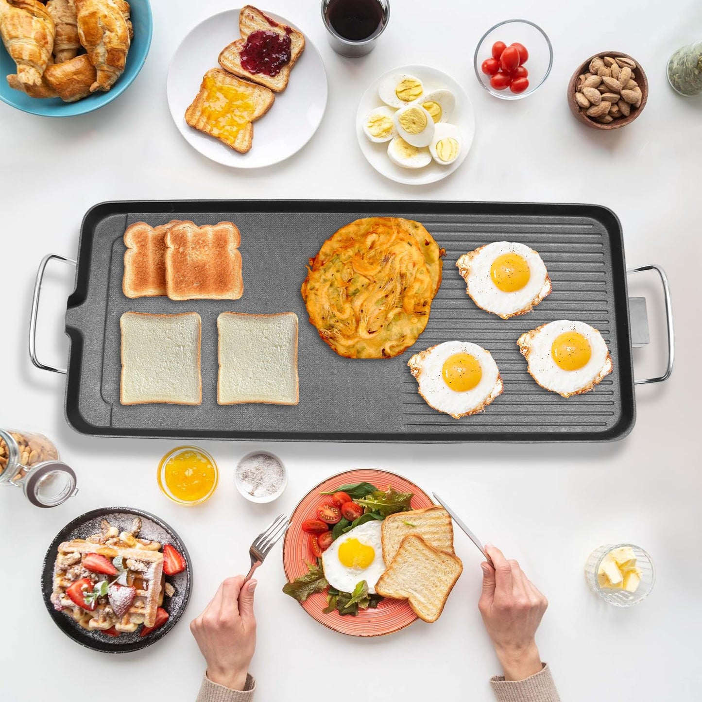 Electric Griddle 26" Teppanyaki Grill BBQ with Temperature Control, Smokeless Grill for Burger, Eggs, Pancake Griddle, Cooking Plates for Pancake Barbecue, Large Griddle for 1 to 6 people