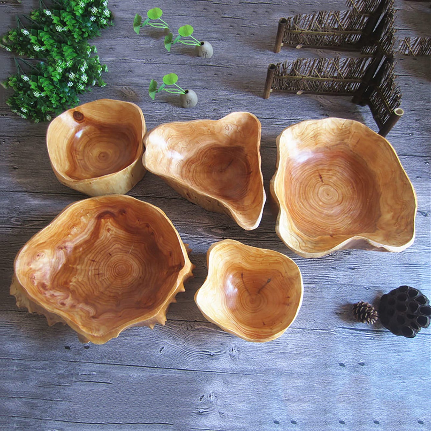 JFFLYIT Creative Wood Bowl Root Carved Bowl Handmade Natural Real Wood Candy Serving Bowl (12"-14")