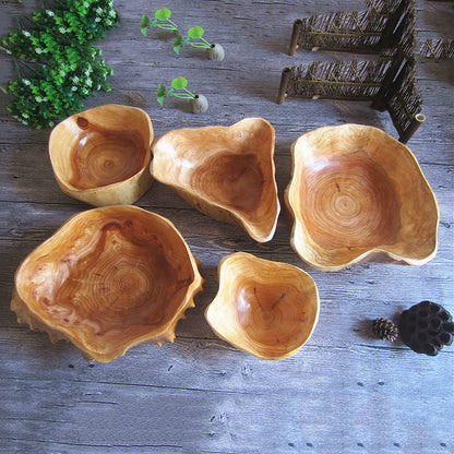 JFFLYIT Creative Wood Bowl Root Carved Bowl Handmade Natural Real Wood Candy Serving Bowl (12"-14")
