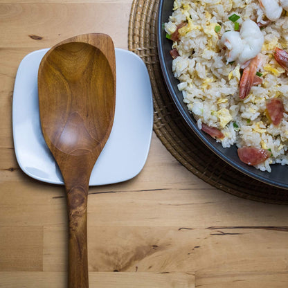 FAAY Teak Wooden Utensils, Healthy Spoon and Spatula Handcraft from High Moist-Resistance Teakwood for Non Stick Cookware (Corner Spoon - Right Hand)