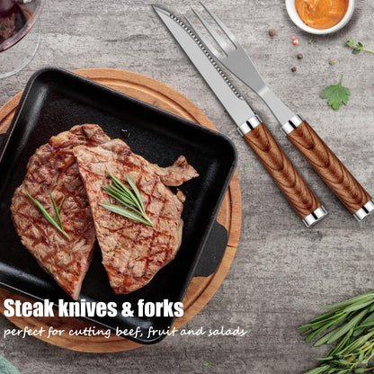 RINPIR 35pcs Deluxe Grilling Gifts Set for Birthday Fathers Day, Stainless Steel BBQ Accessories Kit for Men Dad, Professional Grill Tools Utensils with Scissors, Meat Claws in Aluminum Case Brown