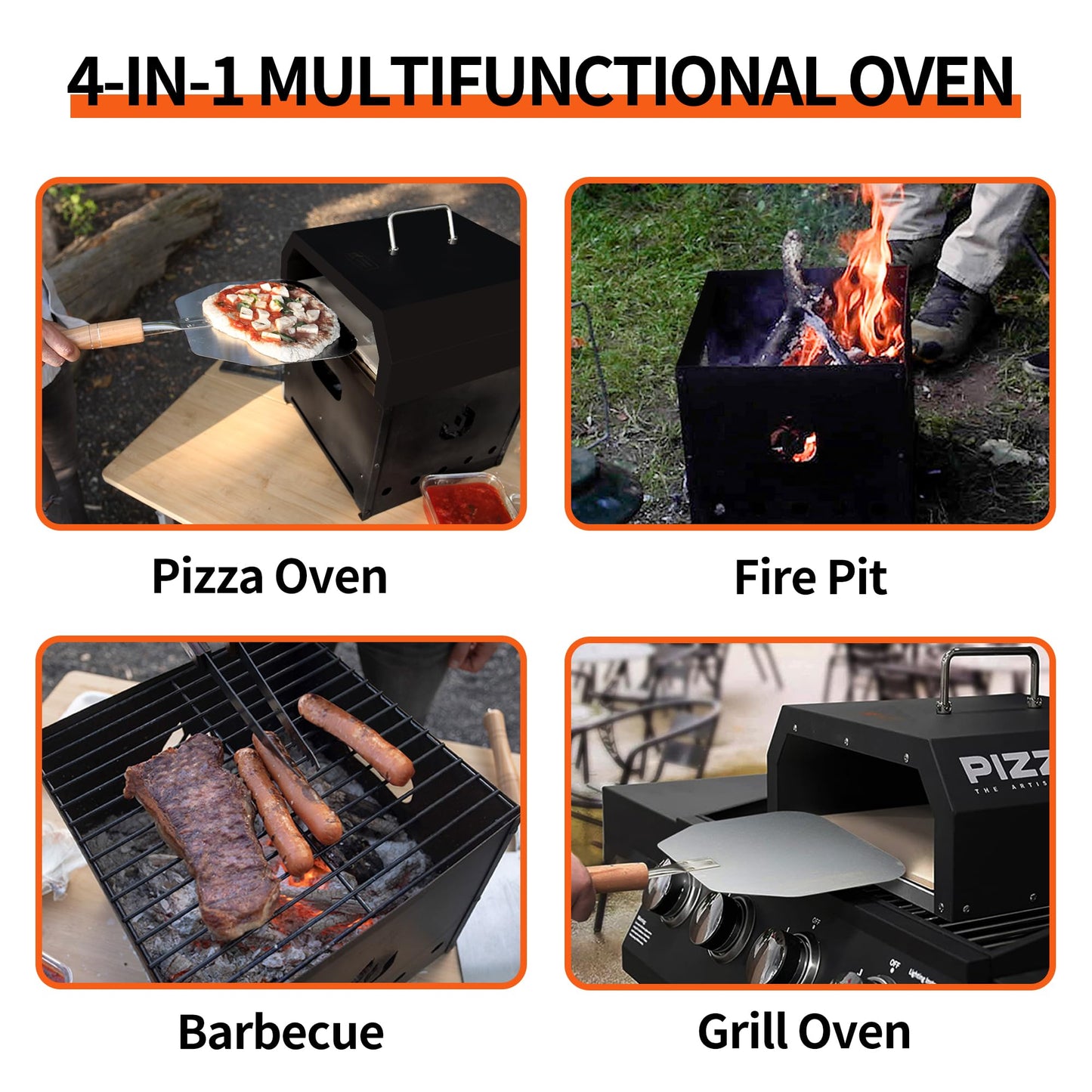 Pizzello Pizza Oven Kit 4 in 1 Multipurpose, Portable Grill Top Pizza Oven for Gas, Wood fire Pit, Pizza Oven Set Including 12" Cordierite Pizza Stone, Pizza Shovel, Cover, Cooking Grill Grate