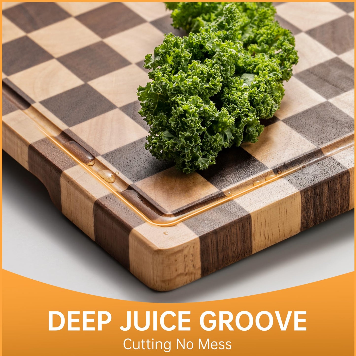 THETCHRY Cutting Boards for Kitchen, Checkered Cutting Board Upgraded, Acacia Wood Chopping Board with Juice Grooves & Handles, Large Butcher Block Serving Tray with Gift Box, 16.5" x 11.6" x 0.8"