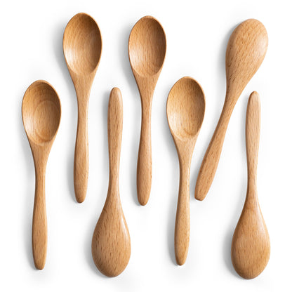 Hefild 7 PCS Small Wooden Spoons, 5.8 Inch Honey Spoons for Tea, Beech Wooden Honey Teaspoon for Coffee, Little Tiny Wood Spoons, Bamboo Table Spoon for stirring, Wooden Spoons for Utensils Set