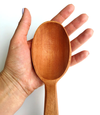 ECOSALL 14-inch Large Wooden Spoon, Heavy Duty Big Non-Stick Cooking Spoon with a Scoop and a Strong Long Handle for Stirring, Mixing, Canning in Big Pots. Long Wooden Spoon with a Loop.