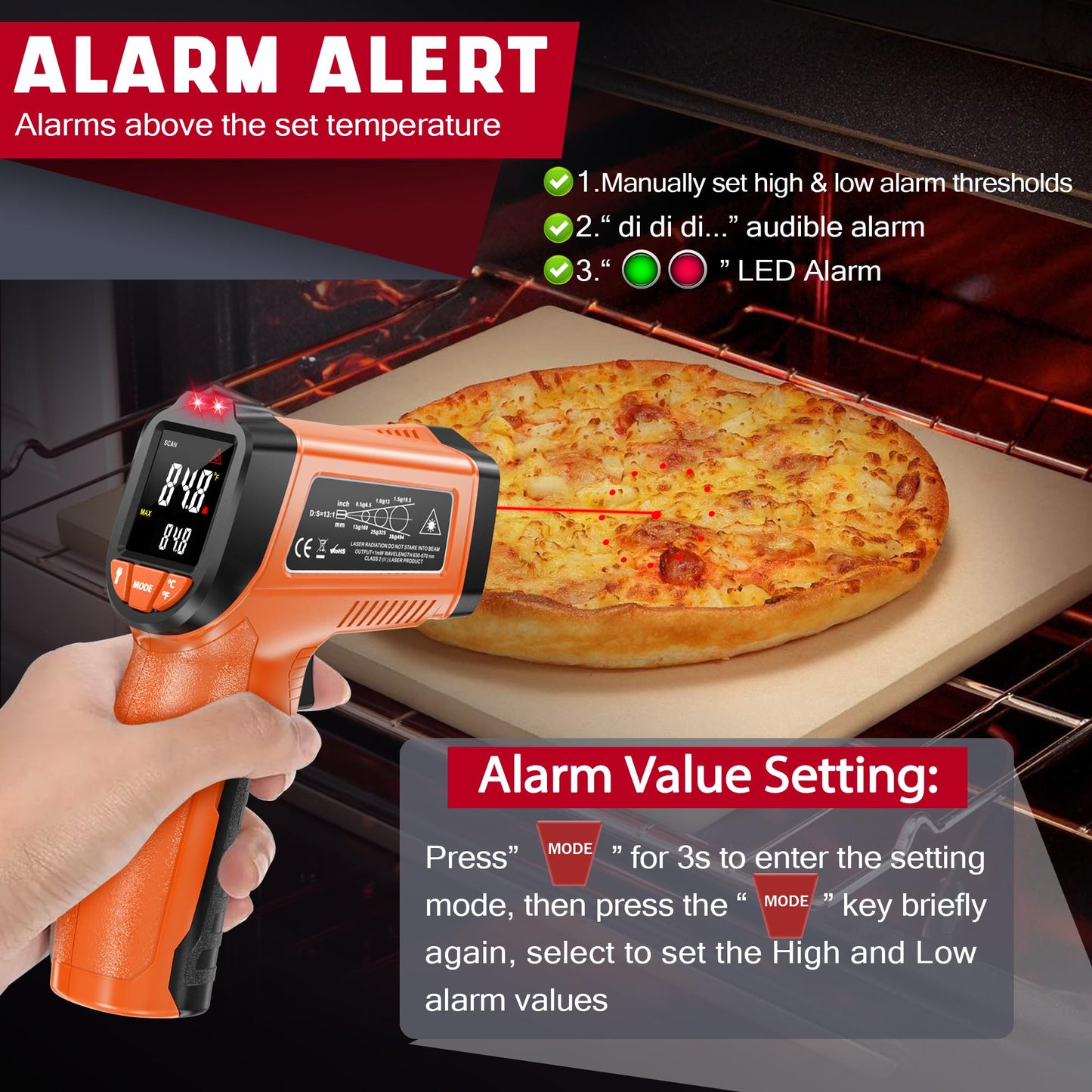 CEILSTES Infrared Thermometer Gun, Non-Contact Digital Laser Temperature Gun, -58°F to 1076°F, Adjustable Emissivity and Max/Min Values for Industrial, Cooking, Griddle,Engine, HVAC (Not for Human)